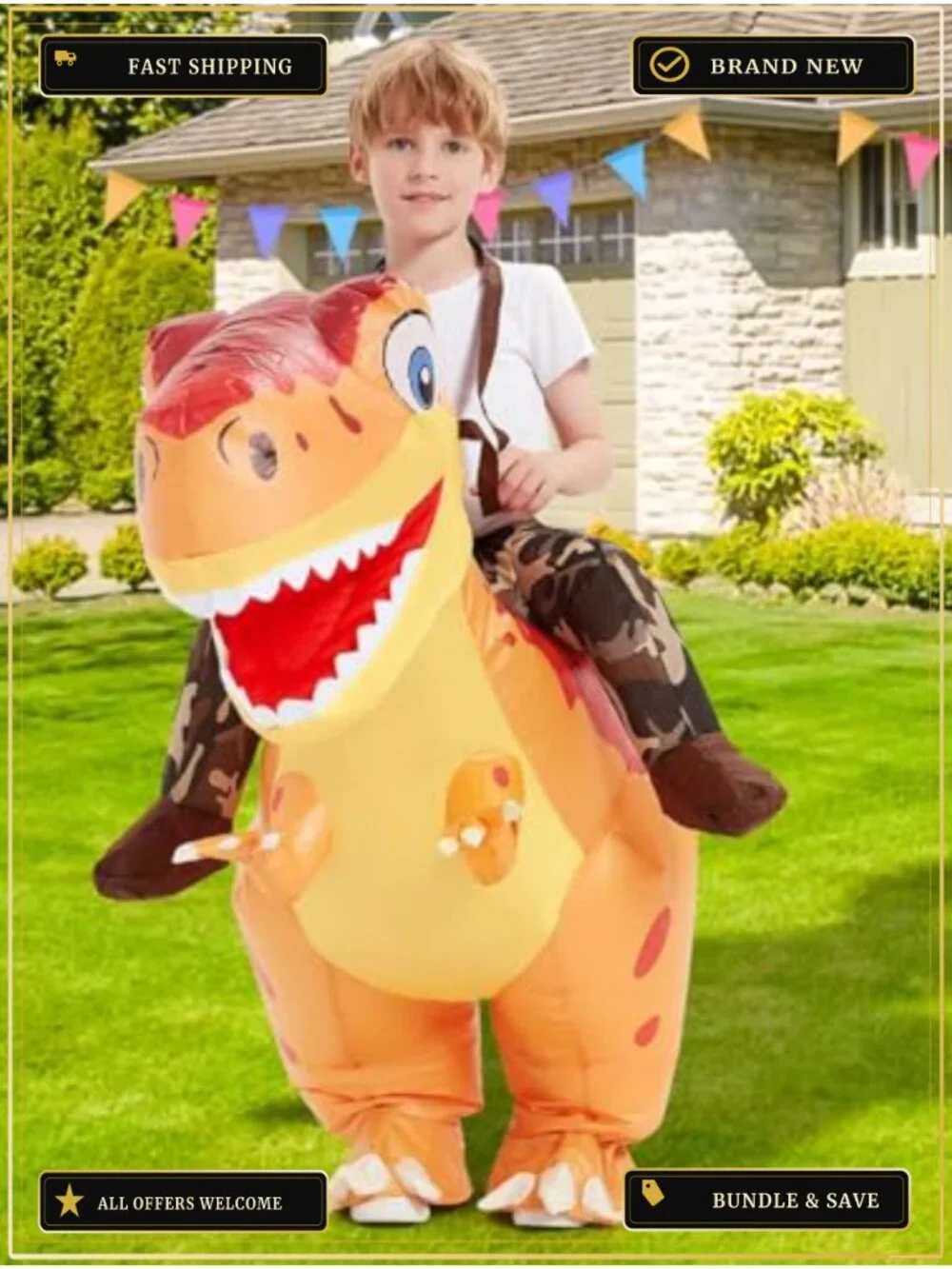 Inflatable Dinosaur Costume Kids Blow Up T-Rex Fancy Dress Halloween